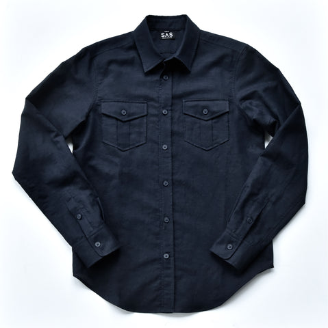 Linen Roll Tab Utility Shirt – Deep Navy